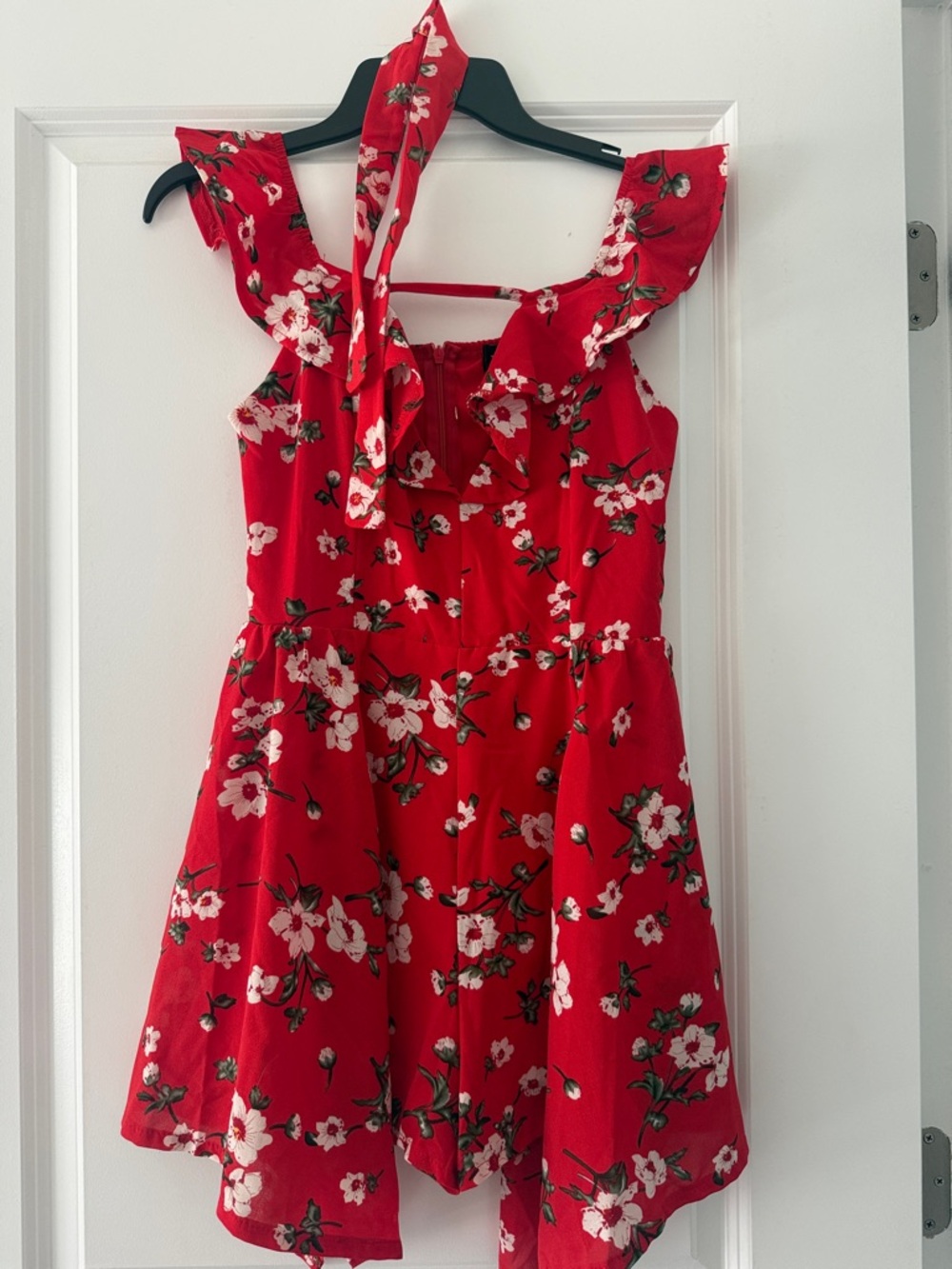 Red Floral Ruffle-Sleeve Romper